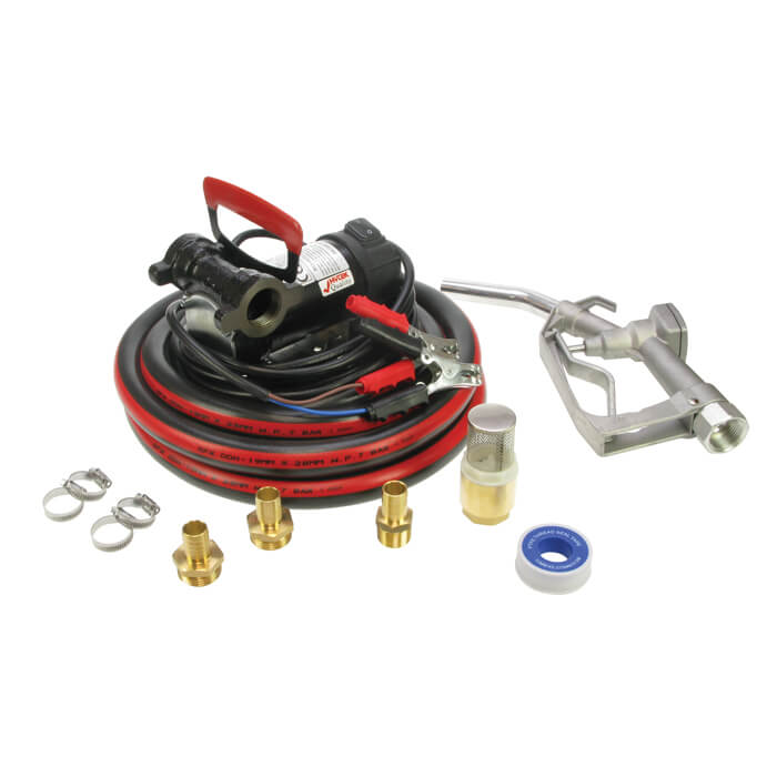 12V pump kit 50 L/min c/w 6m hose, aluminium noz & fittings